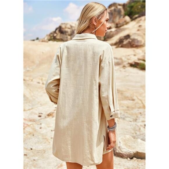 Zeagoo Women’s 2 Piece Lounge Tracksuit Outfit Sets Cotton Linen High Low Shirt - Picture 6 of 7